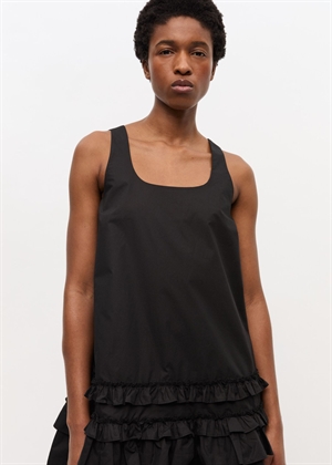 Cotton poplin U-neck mini kjole Black W0905 Ganni 